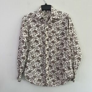 Lucky Brand Shirt Mens XS Brown Floral Western Lightweight Long Sleeve